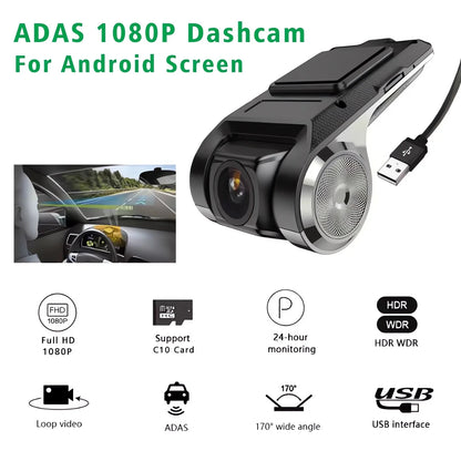 USB Car DVR for Android Media Navigator Dash Cam HD Camera Driving Recorder Comes with ADAS Driving Assistance Function