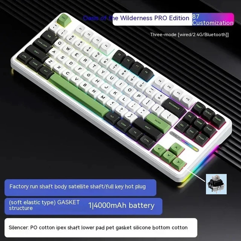 F87Pro Mechanical Keyboard 2.4G/Usb/Bluetooth Tri Mode Wireless 87 Key 5 Layer Silencing Filling Suitable for Gaming+Typing